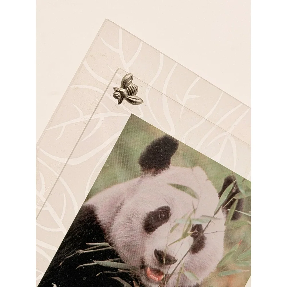 Frosted Acrylic Picture Frame with Metal Bug Accents Butterfly Bee Frog Panda